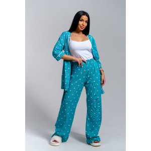 Пижама тройка женская "Асти" кулирка (р-ры: 48-58) изумруд