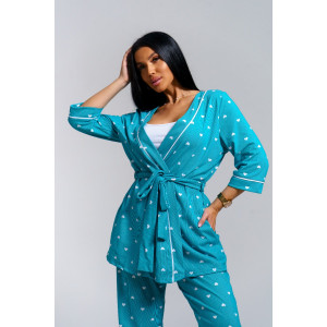Пижама тройка женская "Асти" кулирка (р-ры: 48-58) изумруд