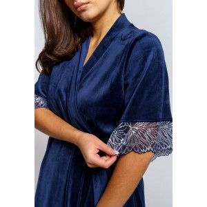 Пеньюар двойка женский "Сказка" вискоза+велюр (р-ры: 42-56) индиго