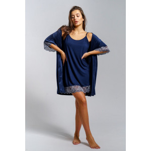 Пеньюар двойка женский "Сказка" вискоза+велюр (р-ры: 42-56) индиго