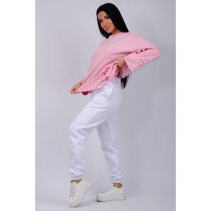 Джоггеры женские "Мистерия" футер 3-х нитка с начесом (р-ры: 44-54) белый