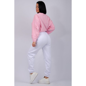 Джоггеры женские "Мистерия" футер 3-х нитка с начесом (р-ры: 44-54) белый