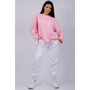 Джоггеры женские "Мистерия" футер 3-х нитка с начесом (р-ры: 44-54) белый