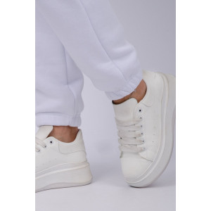 Джоггеры женские "Мистерия" футер 3-х нитка с начесом (р-ры: 44-54) белый