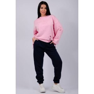 Джоггеры женские "Мистерия 15" футер 3-х нитка с начесом (р-ры: 44-54) темно-синий