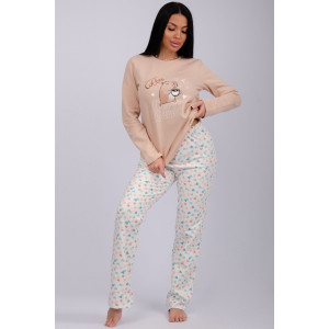 Пижама женская "Кофебара" футер 2-х нитка с начёсом (р-ры: 44-54)