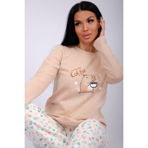 Пижама женская "Кофебара" футер 2-х нитка с начёсом (р-ры: 44-54)