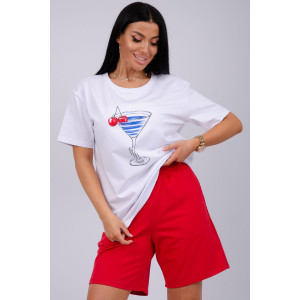 Костюм двойка женский "Марина" кулирка-футер (р-ры: 44-60) красный