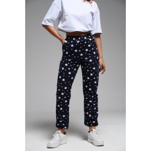 Брюки женские №7435 футер с лайкрой 2-х нитка (последний размер) звезды на темно-синем 52 Брюки женские №7435 футер с лайкрой 2-х нитка (последний размер) звезды на темно-синем 52