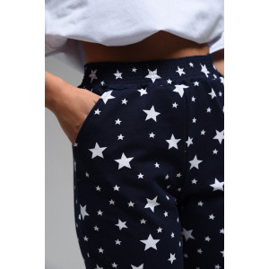 Брюки женские №7435 футер с лайкрой 2-х нитка (последний размер) звезды на темно-синем 52 Брюки женские №7435 футер с лайкрой 2-х нитка (последний размер) звезды на темно-синем 52