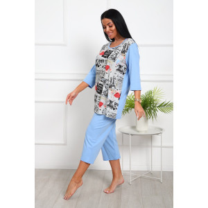 Костюм двойка женский №1060 кулирка (последний размер) васильковый 56