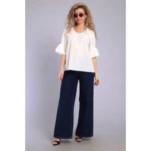 Блузка женская №32735 хлопок плательный (последний размер) молочный 46,48