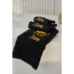 Полотенце махровое с вышивкой "Знаки зодиака" 14418/10 черный Лев