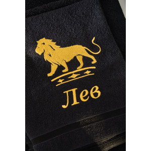 Полотенце махровое с вышивкой "Знаки зодиака" 14418/10 черный Лев