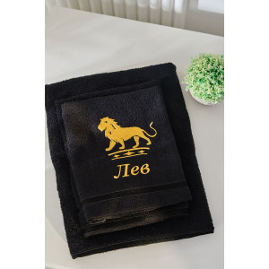 Полотенце махровое с вышивкой "Знаки зодиака" 14418/10 черный Лев