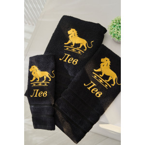 Полотенце махровое с вышивкой "Знаки зодиака" 14418/10 черный Лев