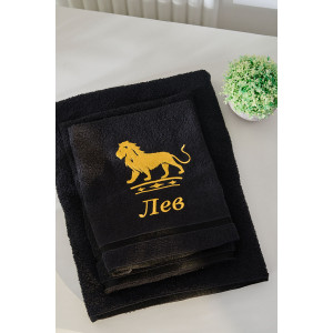 Полотенце махровое с вышивкой "Знаки зодиака" 14418/10 черный Лев