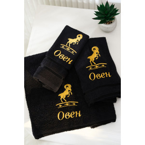 Полотенце махровое с вышивкой "Знаки зодиака" 14418/10 черный Овен