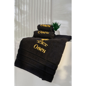 Полотенце махровое с вышивкой "Знаки зодиака" 14418/10 черный Овен