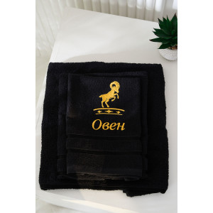 Полотенце махровое с вышивкой "Знаки зодиака" 14418/10 черный Овен
