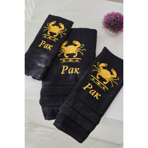 Полотенце махровое с вышивкой "Знаки зодиака" 14418/10 черный Рак