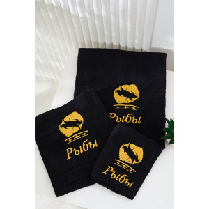 Полотенце махровое с вышивкой "Знаки зодиака" 14418/10 черный Рыбы