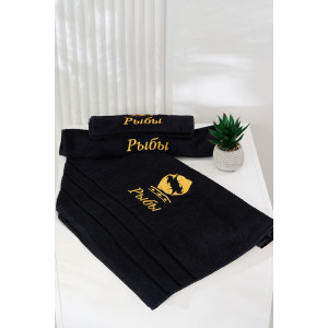 Полотенце махровое с вышивкой "Знаки зодиака" 14418/10 черный Рыбы