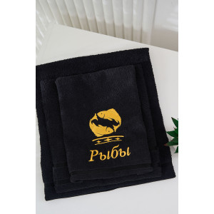 Полотенце махровое с вышивкой "Знаки зодиака" 14418/10 черный Рыбы
