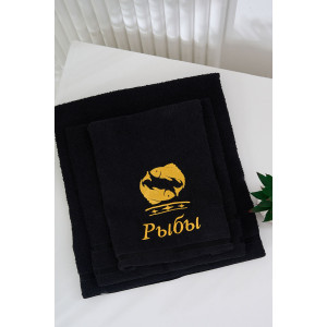 Полотенце махровое с вышивкой "Знаки зодиака" 14418/10 черный Рыбы