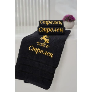 Полотенце махровое с вышивкой "Знаки зодиака" 14418/10 черный Стрелец Полотенце махровое с вышивкой "Знаки зодиака" 14418/10 черный Стрелец