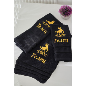 Полотенце махровое с вышивкой "Знаки зодиака" 14418/10 черный Телец Полотенце махровое с вышивкой "Знаки зодиака" 14418/10 черный Телец