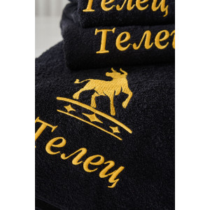 Полотенце махровое с вышивкой "Знаки зодиака" 14418/10 черный Телец Полотенце махровое с вышивкой "Знаки зодиака" 14418/10 черный Телец