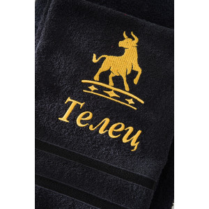 Полотенце махровое с вышивкой "Знаки зодиака" 14418/10 черный Телец Полотенце махровое с вышивкой "Знаки зодиака" 14418/10 черный Телец