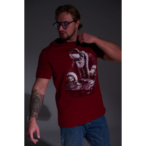 Футболка унисекс светящаяся №8581 кулирка (р-ры: 46-56) бордо диско ДедМ