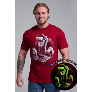 Футболка унисекс светящаяся №8581 кулирка (р-ры: 46-56) бордо диско ДедМ