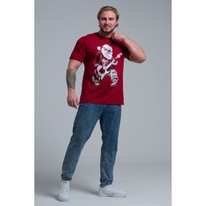 Футболка унисекс светящаяся №8581 кулирка (р-ры: 46-56) бордо Дмороз с гитарой Футболка унисекс светящаяся №8581 кулирка (р-ры: 46-56) бордо Дмороз с гитарой