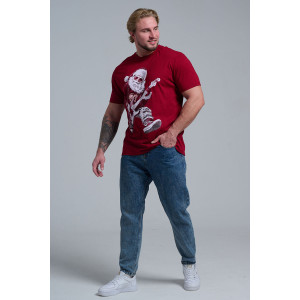 Футболка унисекс светящаяся №8581 кулирка (р-ры: 46-56) бордо Дмороз с гитарой Футболка унисекс светящаяся №8581 кулирка (р-ры: 46-56) бордо Дмороз с гитарой