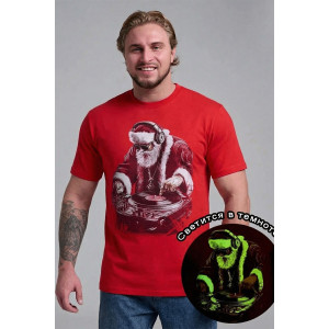 Футболка унисекс светящаяся №8581 кулирка (р-ры: 46-64) красный диско ДедМ