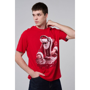 Футболка унисекс светящаяся №8581 кулирка (р-ры: 46-64) красный диско ДедМ