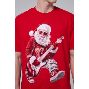 Футболка унисекс светящаяся №8581 кулирка (р-ры: 46-64) красный Дмороз с гитарой