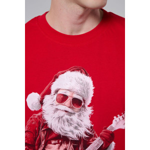 Футболка унисекс светящаяся №8581 кулирка (р-ры: 46-64) красный Дмороз с гитарой