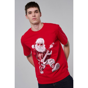 Футболка унисекс светящаяся №8581 кулирка (р-ры: 46-64) красный Дмороз с гитарой