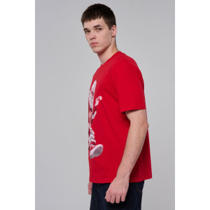 Футболка унисекс светящаяся №8581 кулирка (р-ры: 46-64) красный Дмороз с гитарой