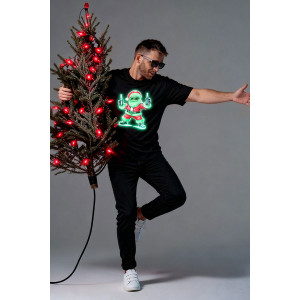 Футболка унисекс светящаяся №8581 кулирка (р-ры: 48-58) черный ДедМ с бутылками