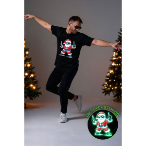 Футболка унисекс светящаяся №8581 кулирка (р-ры: 48-58) черный ДедМ с бутылками