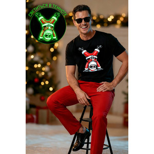 Футболка унисекс светящаяся №8581 кулирка (р-ры: 48-58) черный дедМ на голове Футболка унисекс светящаяся №8581 кулирка (р-ры: 48-58) черный дедМ на голове