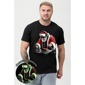 Футболка унисекс светящаяся №8586 кулирка с лайкрой (р-ры: 46-60) черный Дмороз диско