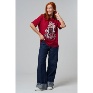 Футболка унисекс светящаяся №8585 кулирка с лайкрой (р-ры: 46-56) бордовый диско Снегурочка