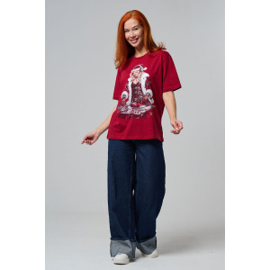 Футболка унисекс светящаяся №8585 кулирка с лайкрой (р-ры: 46-56) бордовый диско Снегурочка