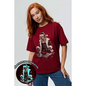 Футболка унисекс светящаяся №8585 кулирка с лайкрой (р-ры: 46-56) бордовый диско Снегурочка